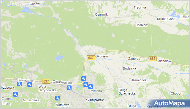 mapa Okuniew, Okuniew na mapie Targeo