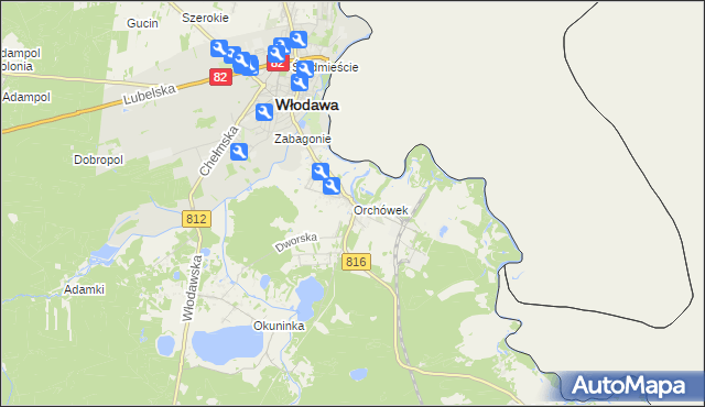 mapa Orchówek gmina Włodawa, Orchówek gmina Włodawa na mapie Targeo