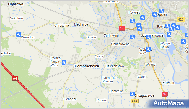 mapa Osiny gmina Komprachcice, Osiny gmina Komprachcice na mapie Targeo