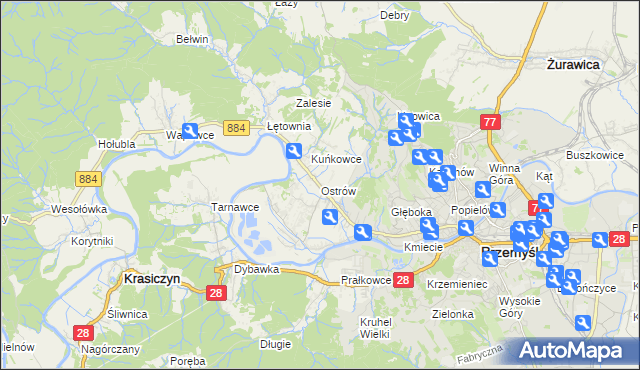 mapa Ostrów gmina Przemyśl, Ostrów gmina Przemyśl na mapie Targeo