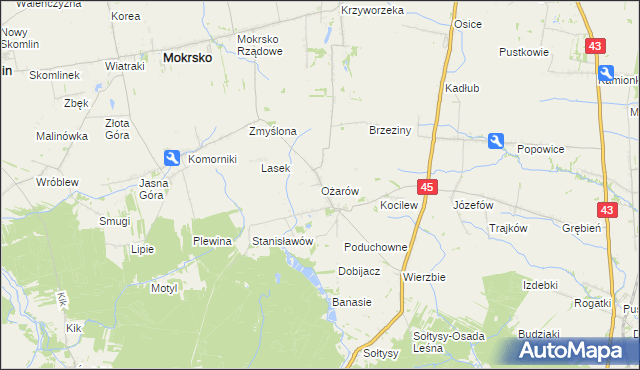 mapa Ożarów gmina Mokrsko, Ożarów gmina Mokrsko na mapie Targeo