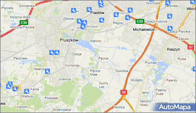 mapa Pęcice, Pęcice na mapie Targeo