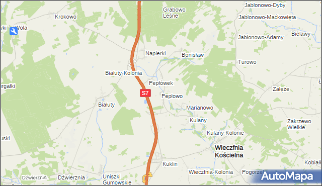 mapa Pepłowo gmina Wieczfnia Kościelna, Pepłowo gmina Wieczfnia Kościelna na mapie Targeo