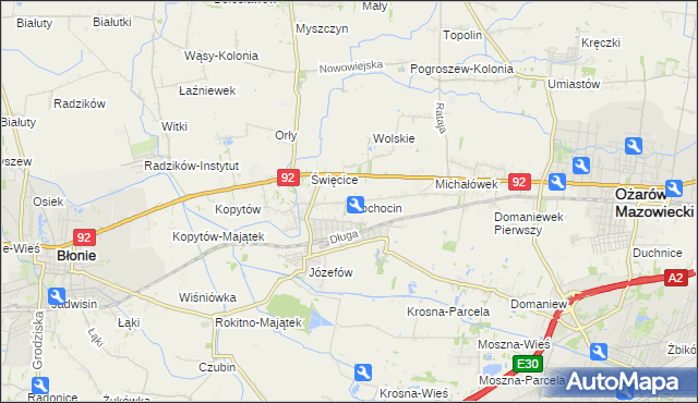 mapa Płochocin gmina Ożarów Mazowiecki, Płochocin gmina Ożarów Mazowiecki na mapie Targeo