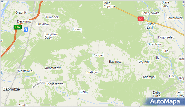 mapa Podgać gmina Zabrodzie, Podgać gmina Zabrodzie na mapie Targeo