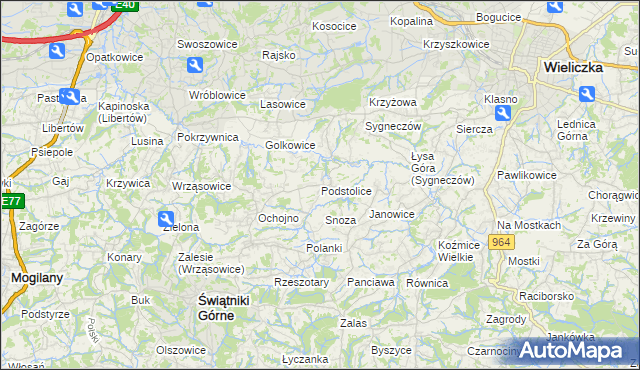 mapa Podstolice gmina Wieliczka, Podstolice gmina Wieliczka na mapie Targeo