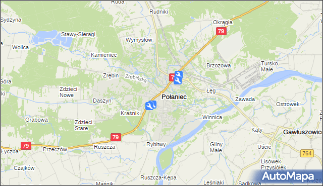 mapa Połaniec powiat staszowski, Połaniec powiat staszowski na mapie Targeo