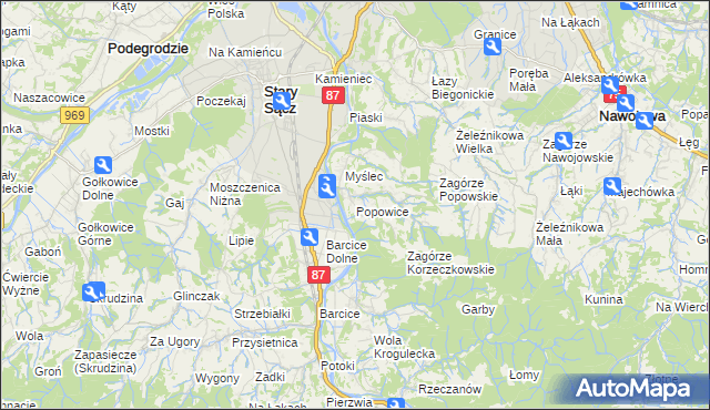 mapa Popowice gmina Stary Sącz, Popowice gmina Stary Sącz na mapie Targeo