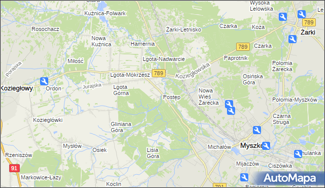 mapa Postęp, Postęp na mapie Targeo