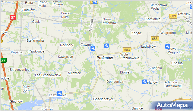 mapa Prażmów powiat piaseczyński, Prażmów powiat piaseczyński na mapie Targeo