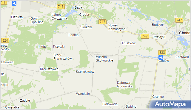 mapa Puszno Skokowskie, Puszno Skokowskie na mapie Targeo