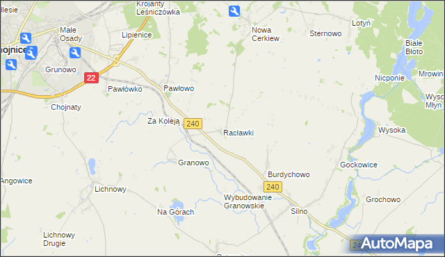 mapa Racławki gmina Chojnice, Racławki gmina Chojnice na mapie Targeo