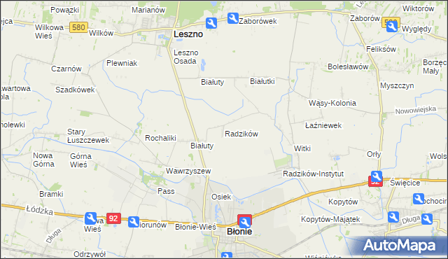 mapa Radzików gmina Błonie, Radzików gmina Błonie na mapie Targeo