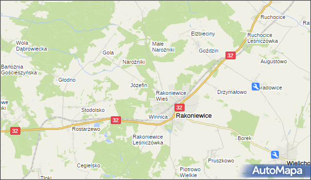 mapa Rakoniewice Wieś, Rakoniewice Wieś na mapie Targeo