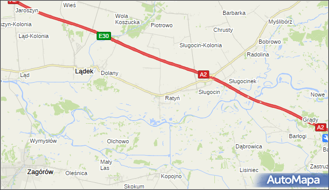 mapa Ratyń gmina Lądek, Ratyń gmina Lądek na mapie Targeo