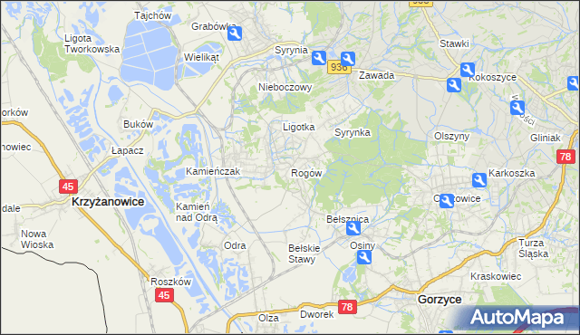 mapa Rogów gmina Gorzyce, Rogów gmina Gorzyce na mapie Targeo