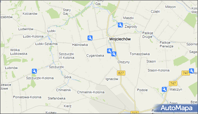 mapa Romanówka gmina Wojciechów, Romanówka gmina Wojciechów na mapie Targeo