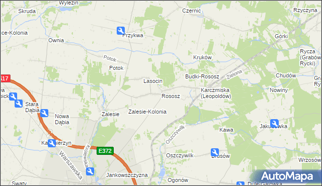 mapa Rososz gmina Ryki, Rososz gmina Ryki na mapie Targeo