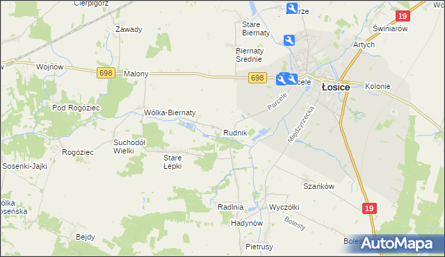 mapa Rudnik gmina Łosice, Rudnik gmina Łosice na mapie Targeo