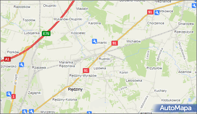 mapa Rudniki gmina Rędziny, Rudniki gmina Rędziny na mapie Targeo