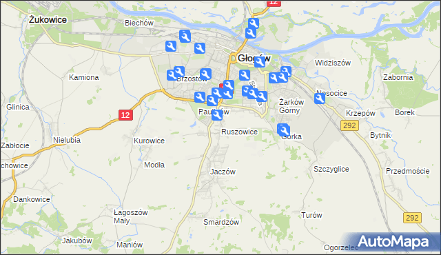 mapa Ruszowice gmina Głogów, Ruszowice gmina Głogów na mapie Targeo