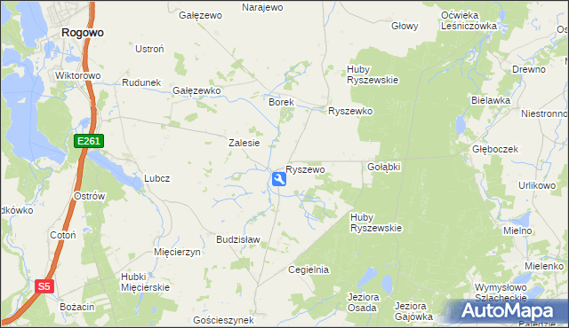 mapa Ryszewo gmina Rogowo, Ryszewo gmina Rogowo na mapie Targeo