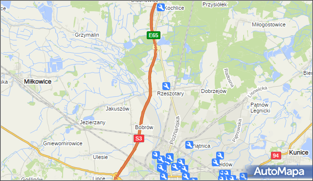 mapa Rzeszotary gmina Miłkowice, Rzeszotary gmina Miłkowice na mapie Targeo