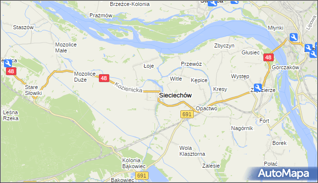 mapa Sieciechów powiat kozienicki, Sieciechów powiat kozienicki na mapie Targeo