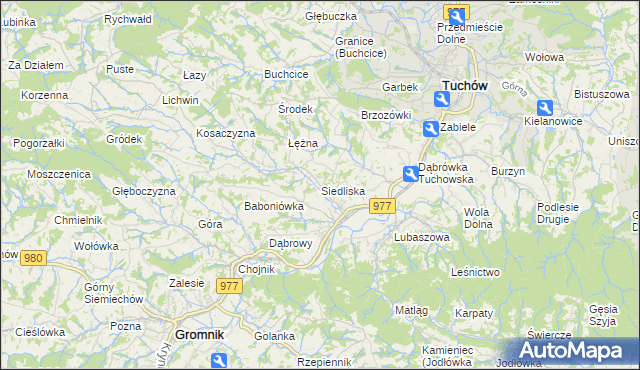 mapa Siedliska gmina Tuchów, Siedliska gmina Tuchów na mapie Targeo