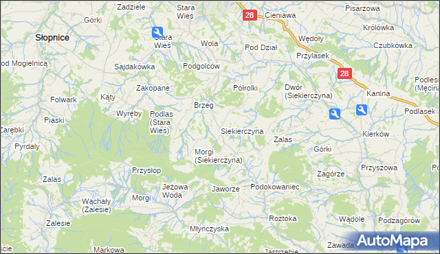 mapa Siekierczyna gmina Limanowa, Siekierczyna gmina Limanowa na mapie Targeo