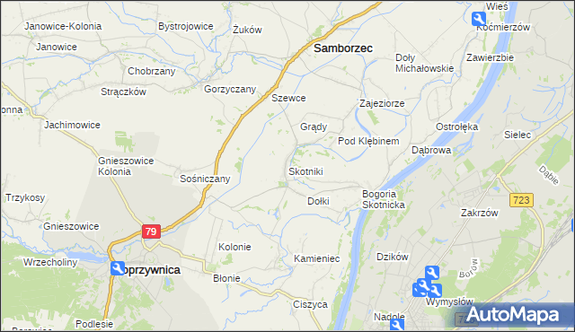 mapa Skotniki gmina Samborzec, Skotniki gmina Samborzec na mapie Targeo