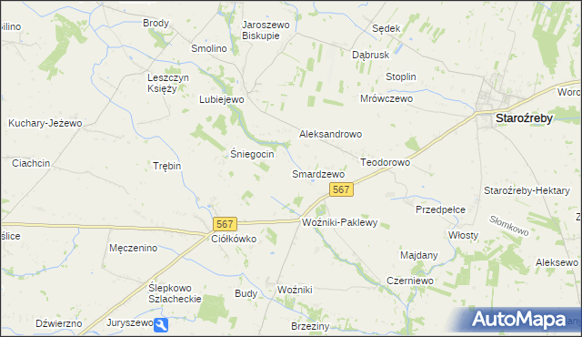 mapa Smardzewo gmina Staroźreby, Smardzewo gmina Staroźreby na mapie Targeo