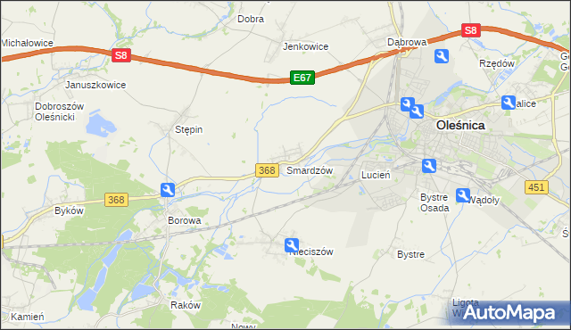 mapa Smardzów gmina Oleśnica, Smardzów gmina Oleśnica na mapie Targeo