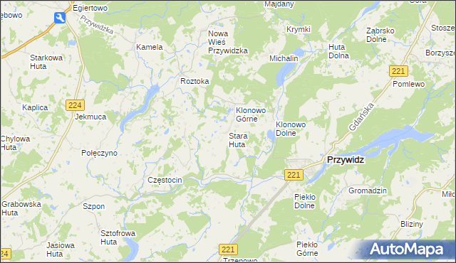 mapa Stara Huta gmina Przywidz, Stara Huta gmina Przywidz na mapie Targeo