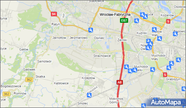 mapa Strachowice gmina Wrocław, Strachowice gmina Wrocław na mapie Targeo