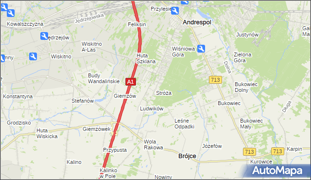 mapa Stróża gmina Andrespol, Stróża gmina Andrespol na mapie Targeo