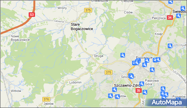 mapa Struga gmina Stare Bogaczowice, Struga gmina Stare Bogaczowice na mapie Targeo