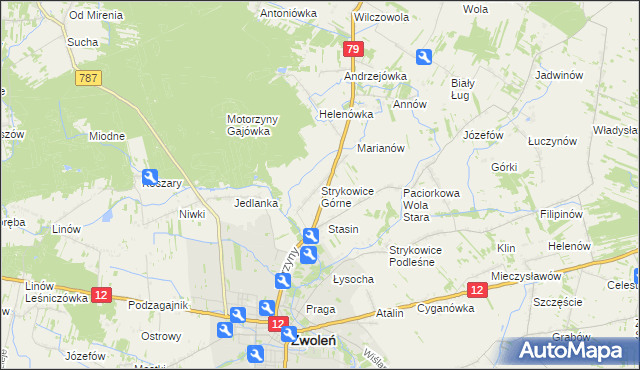 mapa Strykowice Górne, Strykowice Górne na mapie Targeo