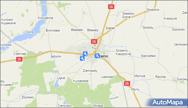 mapa Strzelno powiat mogileński, Strzelno powiat mogileński na mapie Targeo