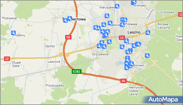 mapa Strzyżewice gmina Święciechowa, Strzyżewice gmina Święciechowa na mapie Targeo