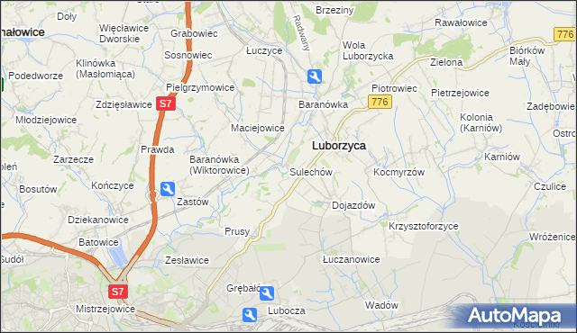 mapa Sulechów gmina Kocmyrzów-Luborzyca, Sulechów gmina Kocmyrzów-Luborzyca na mapie Targeo