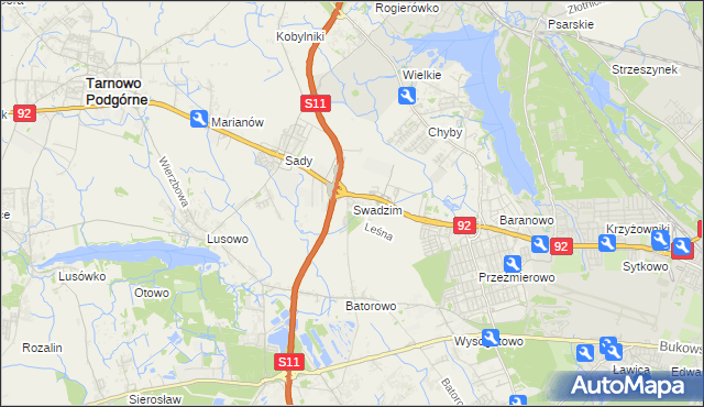 mapa Swadzim gmina Tarnowo Podgórne, Swadzim gmina Tarnowo Podgórne na mapie Targeo
