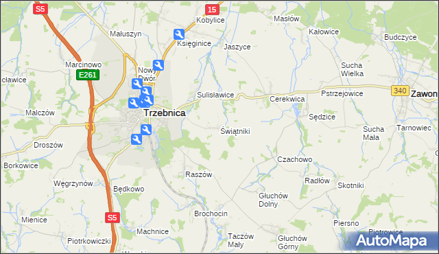 mapa Świątniki gmina Trzebnica, Świątniki gmina Trzebnica na mapie Targeo