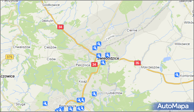 mapa Świebodzice, Świebodzice na mapie Targeo