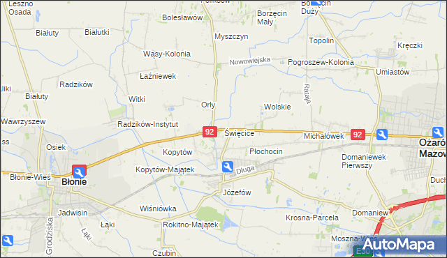 mapa Święcice gmina Ożarów Mazowiecki, Święcice gmina Ożarów Mazowiecki na mapie Targeo