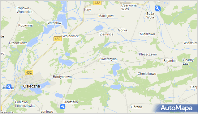 mapa Świerczyna gmina Osieczna, Świerczyna gmina Osieczna na mapie Targeo