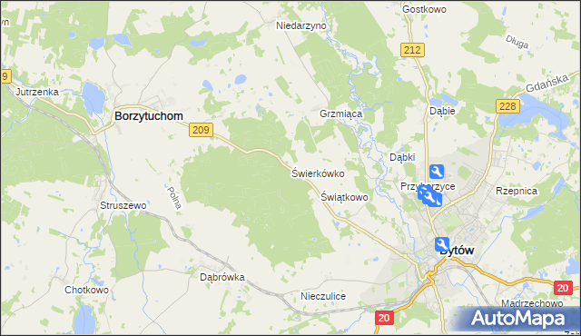 mapa Świerkówko gmina Bytów, Świerkówko gmina Bytów na mapie Targeo