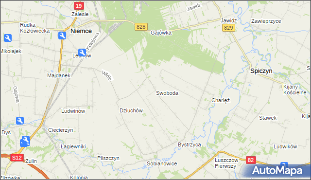 mapa Swoboda gmina Niemce, Swoboda gmina Niemce na mapie Targeo
