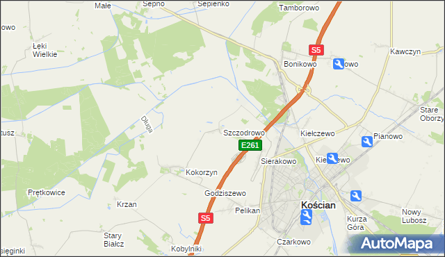 mapa Szczodrowo gmina Kościan, Szczodrowo gmina Kościan na mapie Targeo