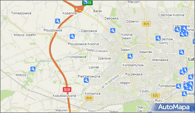 mapa Szerokie gmina Konopnica, Szerokie gmina Konopnica na mapie Targeo